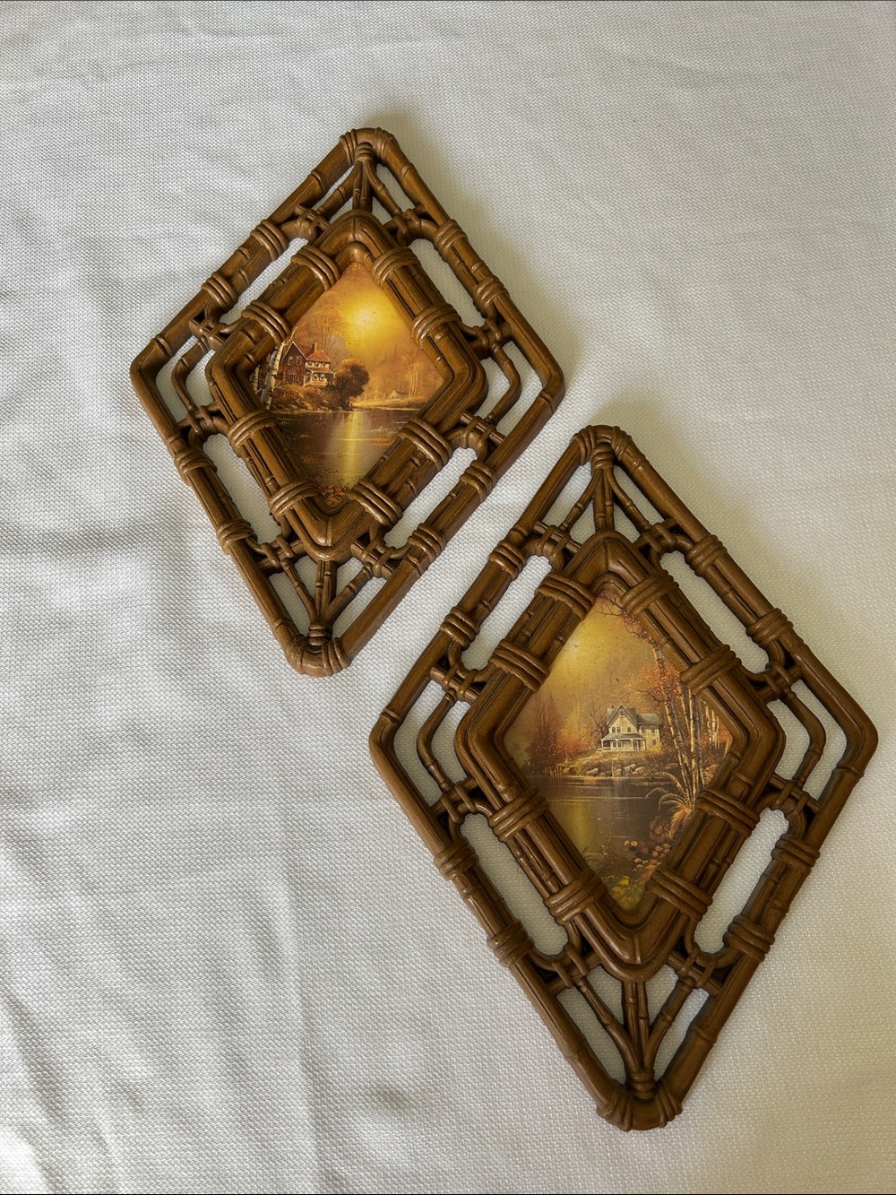 Homco Brown Wicker-look Rustic Cottage Wall Art Pair